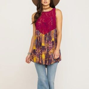 FREE PEOPLE COUNT ME IN LACE BIB SLEEVELESS TRAPEZE TOP